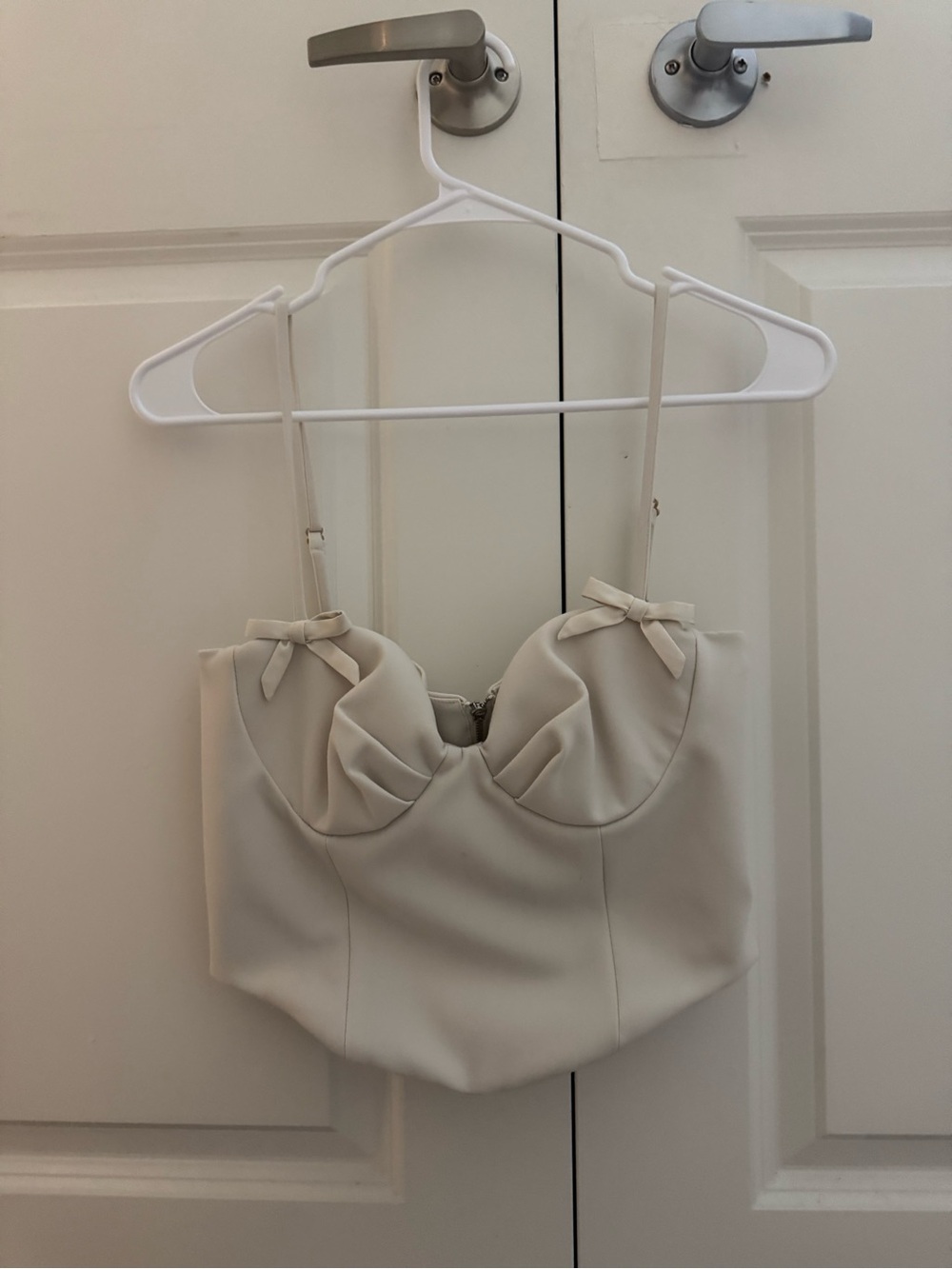 Rumored Ivory Bustier Crop Top with Bow Straps